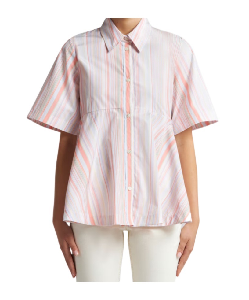 Etro Multi-stripe Shirt With Flared Hem In Pink
