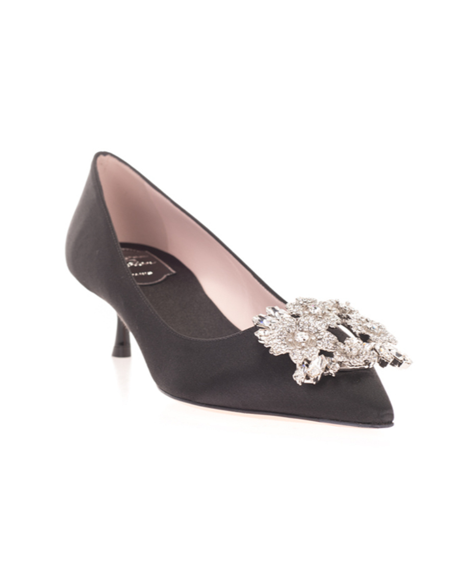ROGER VIVIER DIAMOND BUTTON SILK SATIN HIGH HEELS