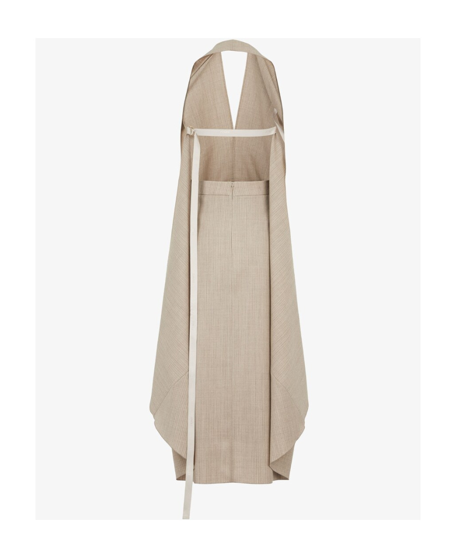 Fendi Wool Dress With Back Logoed Ribbon In Nude