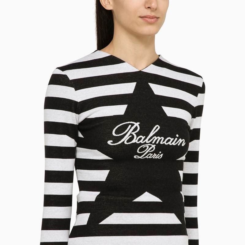 Balmain Black And White Striped Shirt With Cotton Logo In Black