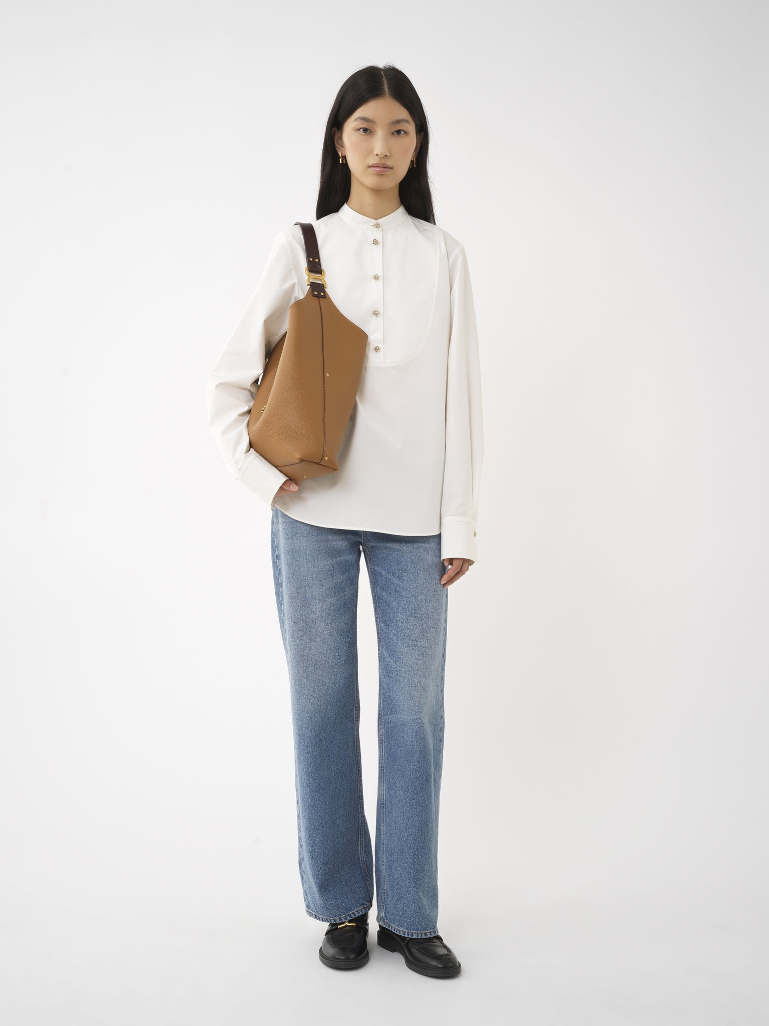 Chloé Sculpted-buttons Cotton Shirt In White