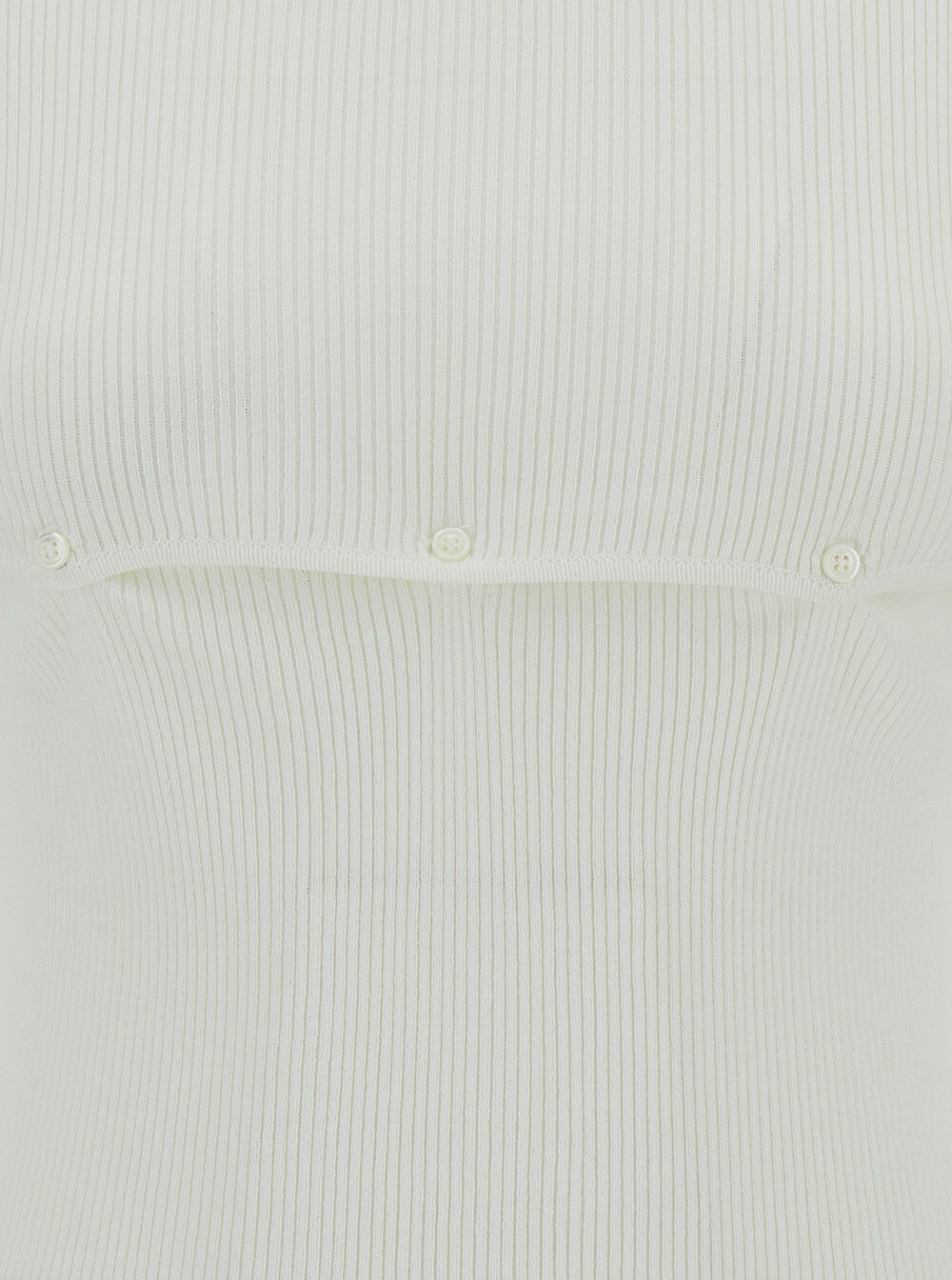 Low Classic White Ribbed Top With Boat Neckline And Buttons In Rayon Blend Woman In White