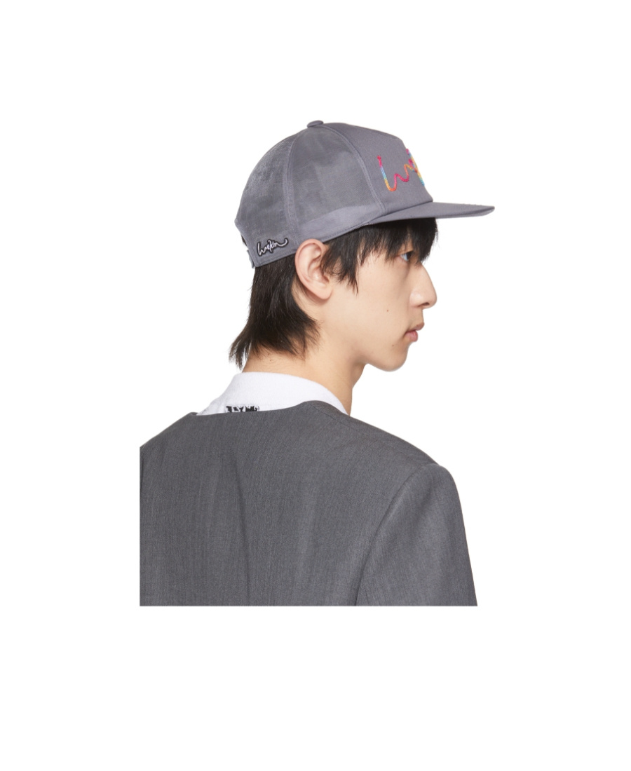 We11 Done Grey Mesh Logo Embroidery Cap In Black