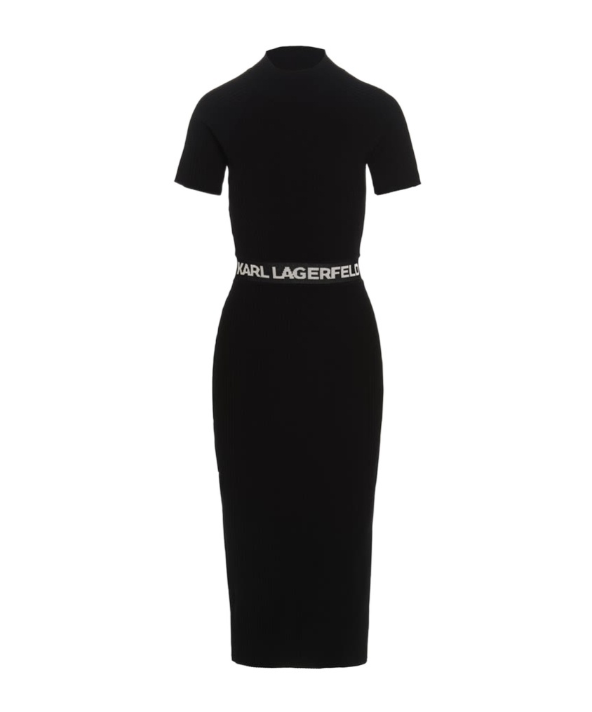 KARL LAGERFELD LOGO-WAIST KNITTED DRESS