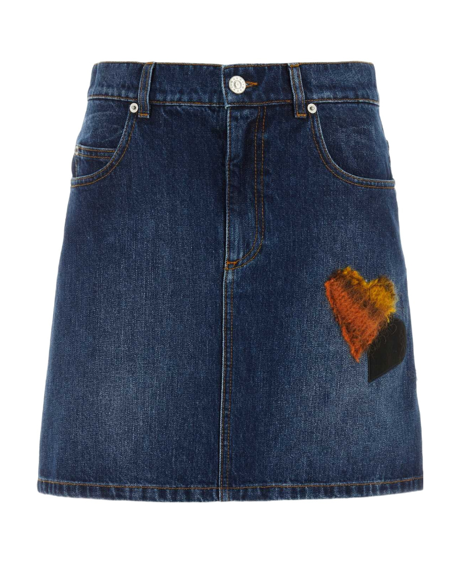 MARNI HEART-APPLIQUÉ DENIM MINISKIRT 
