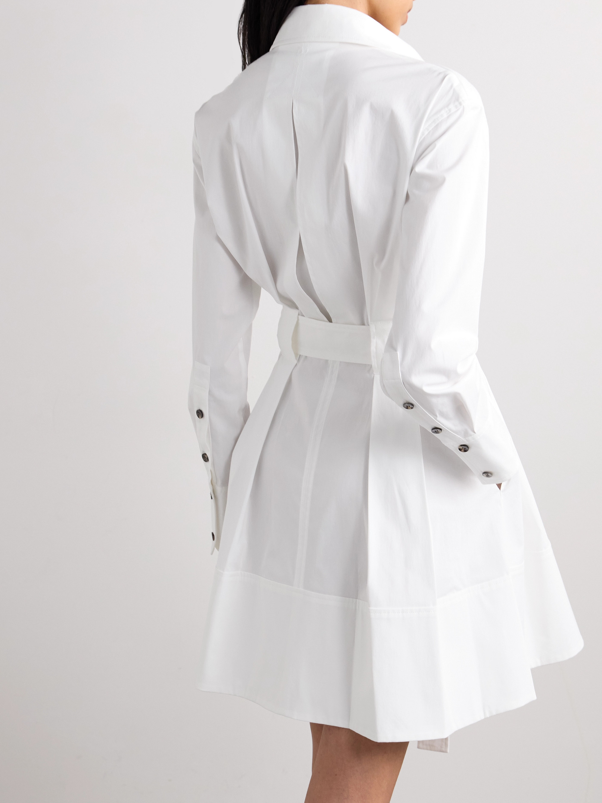 Proenza Schouler Sammy Long Sleeve Belted Stretch Cotton Poplin Shirtdress In White