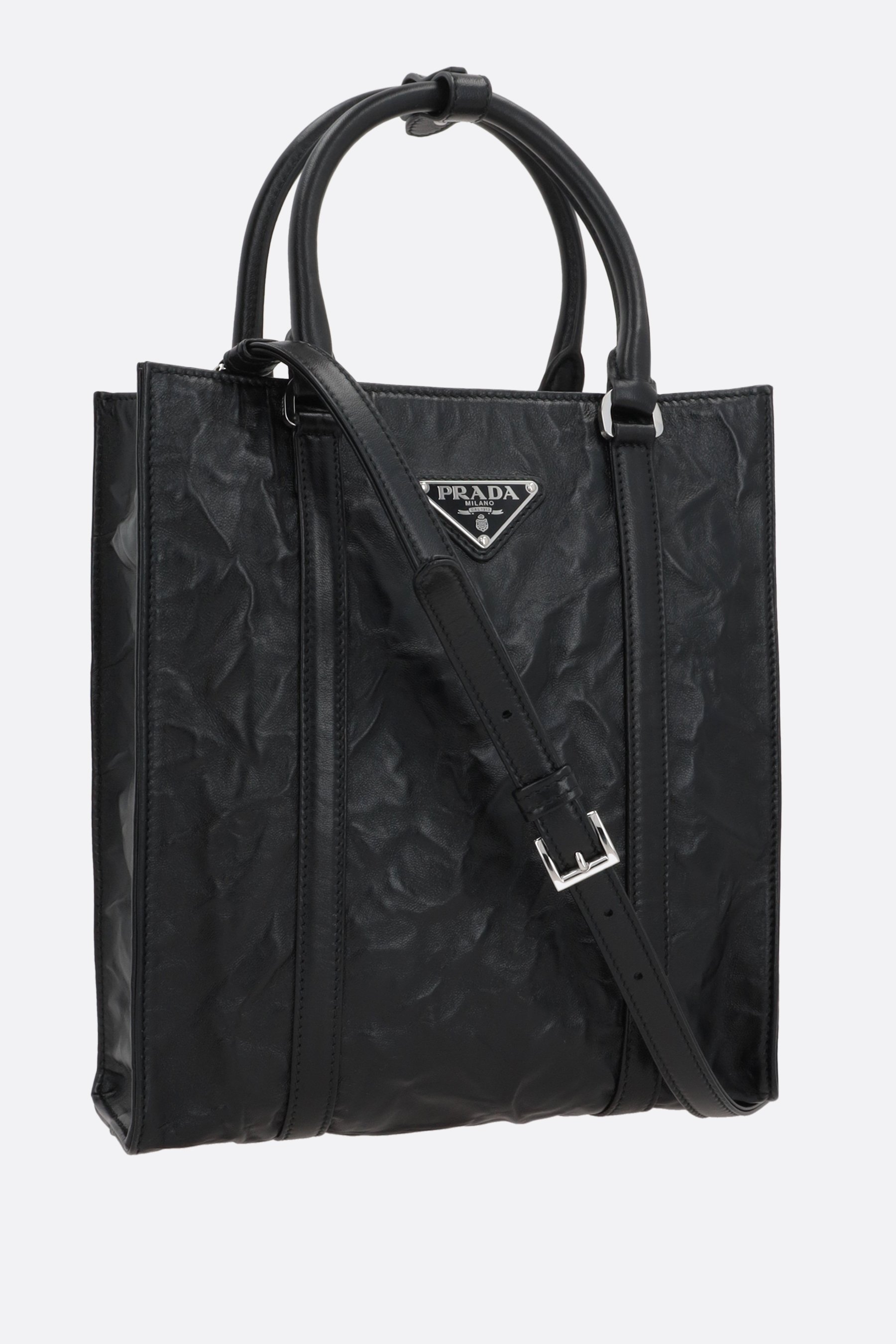 Prada Mini Zip Saffiano Leather Crossbody Bag In Black
