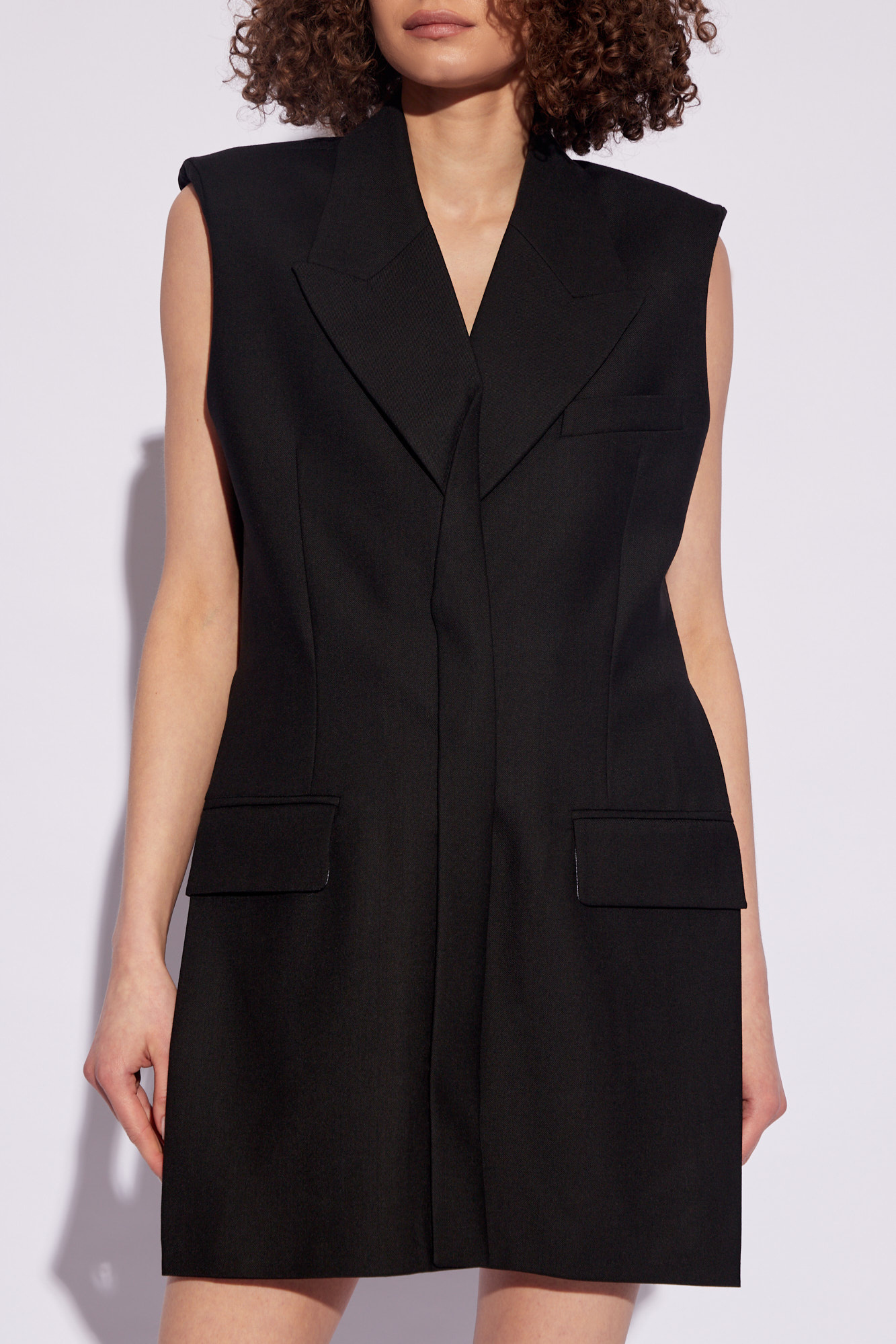 Victoria Beckham Strong-shoulder Sleeveless Tailored Mini Dress In Black