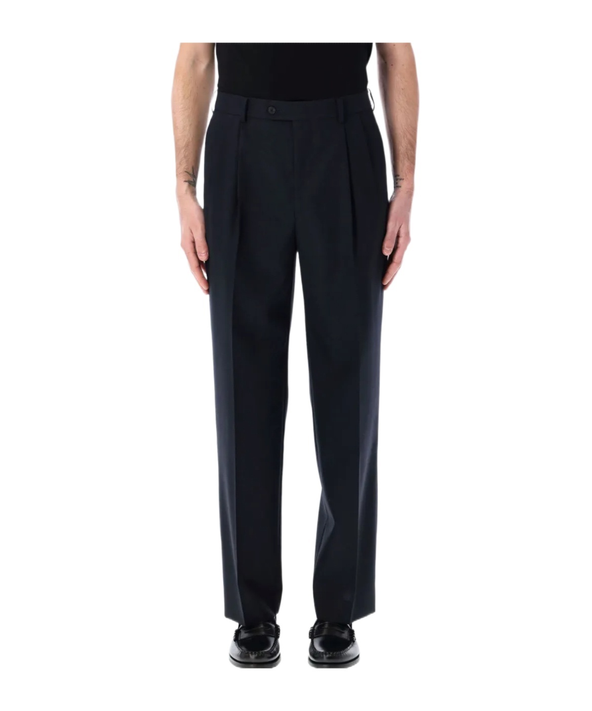 Auralee Pleated Tailored Trousers In Navy Blue