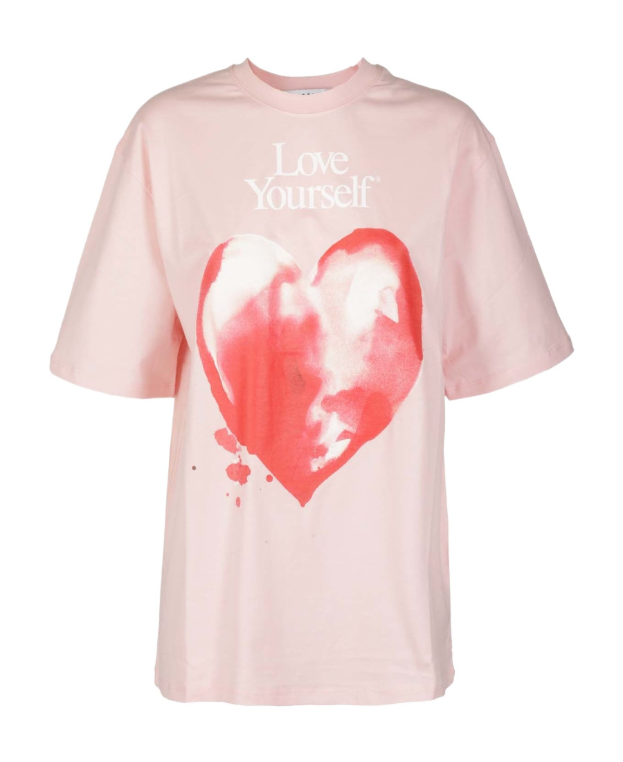 Msgm Heart-print Cotton T-shirt In Pink