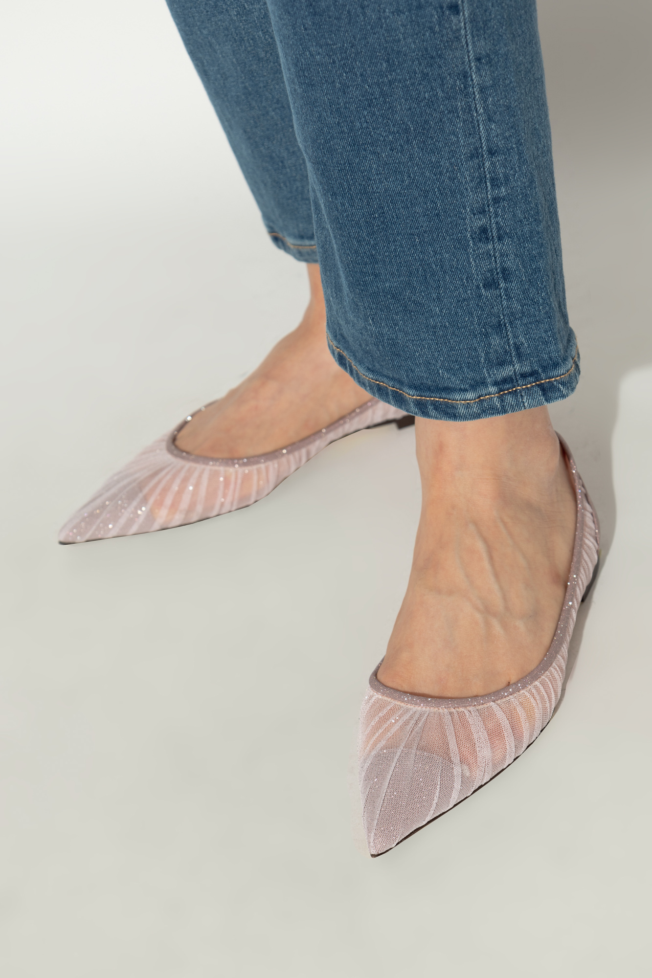 Jimmy Choo Love Flat Dancers In Glitter Tulle Tulle In Gray