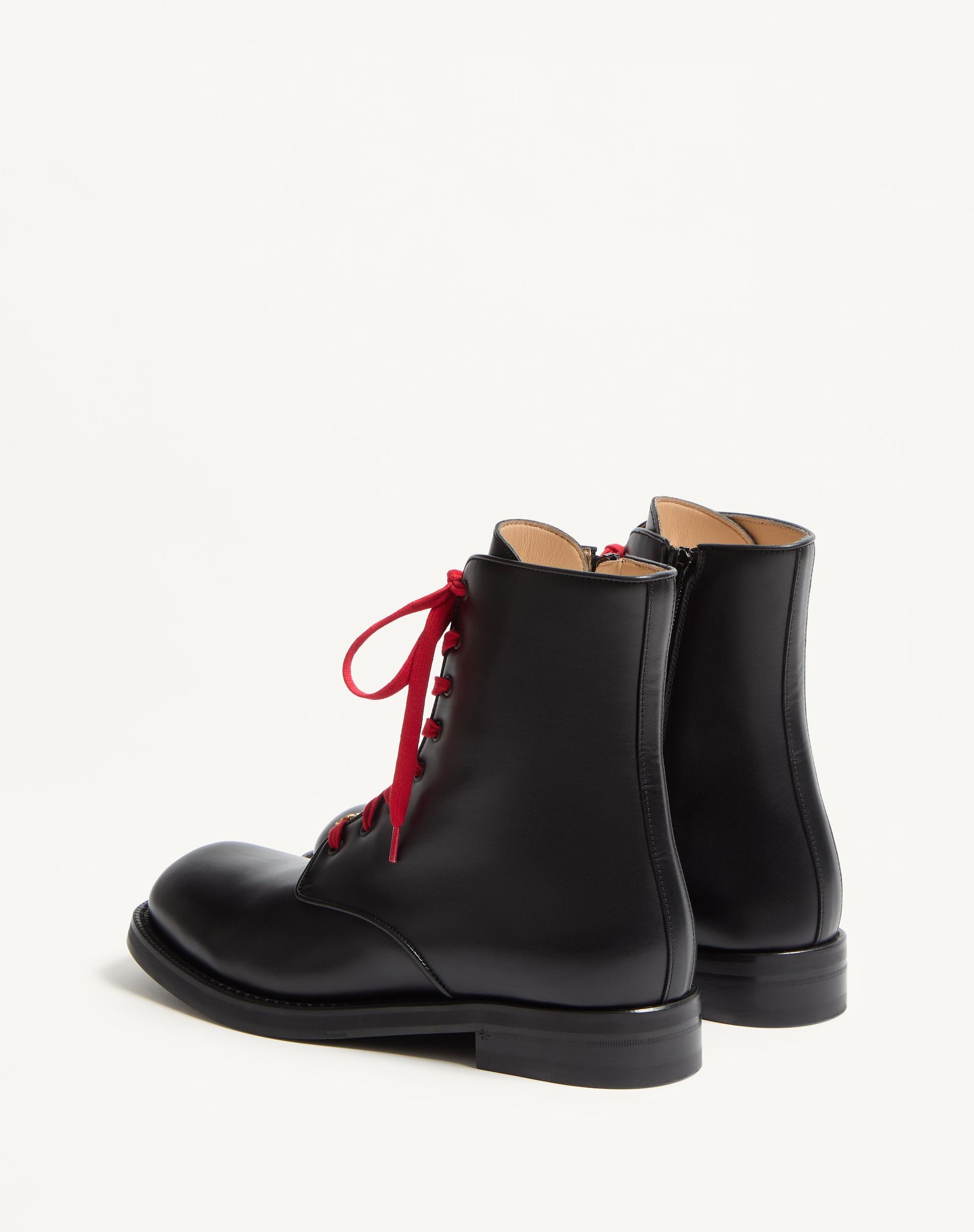Valentino Calfskin Ankle Boots With Double Laces In Black