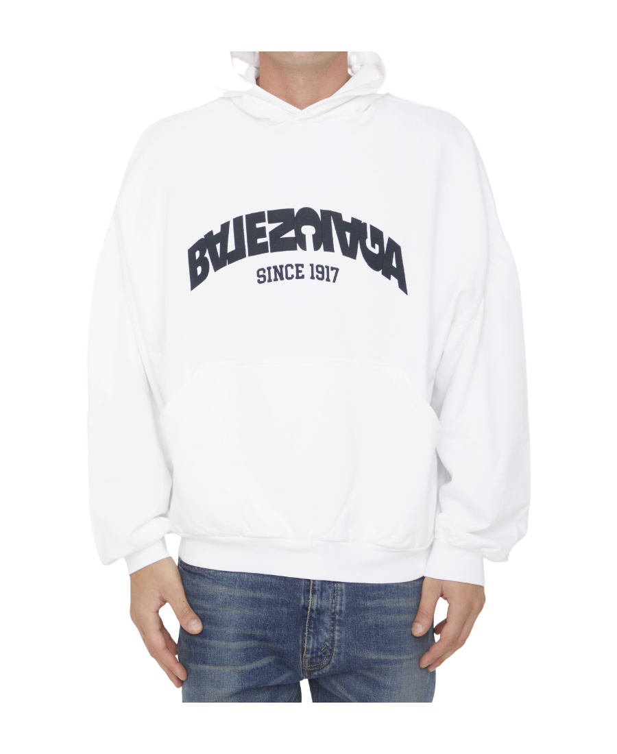 Balenciaga Back Flip-print Cotton Hoodie In White