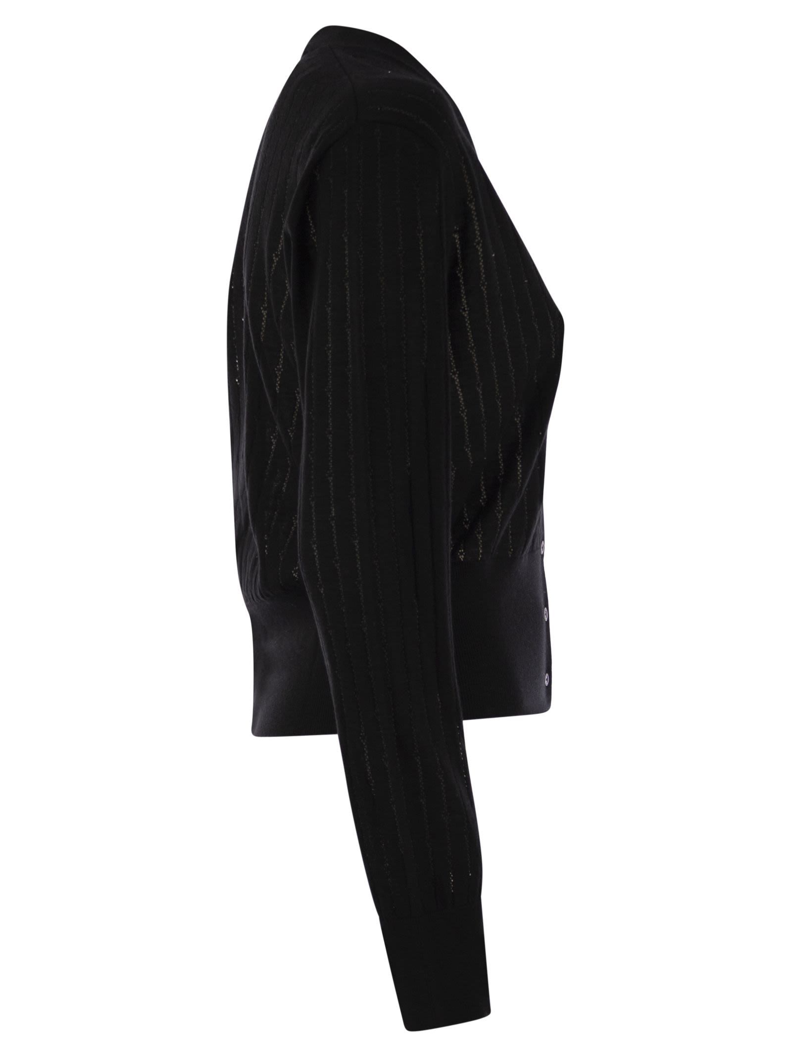 Max Mara Studio Sequin Embellished Knit Cardigan In Black