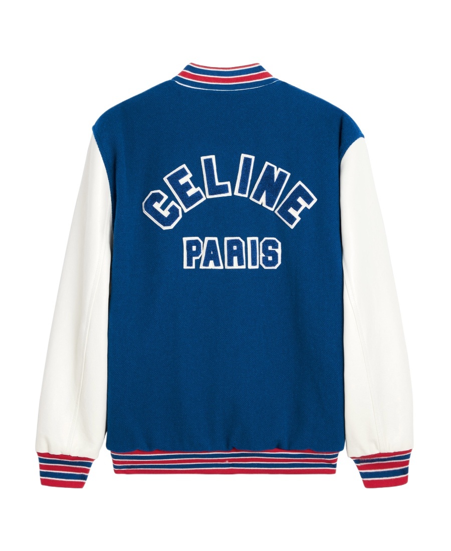 Celine Textured Wool College Style Jacket In Blue