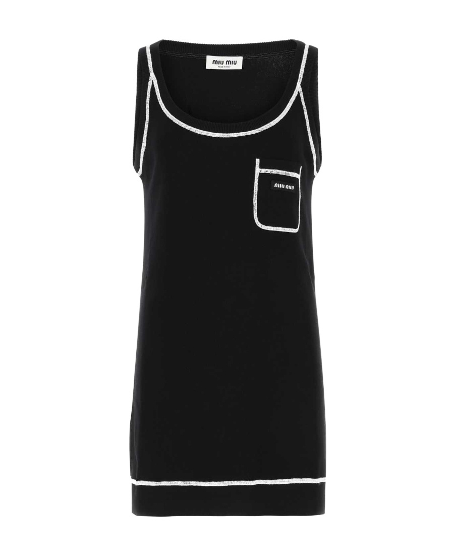 Miu Miu Contrast Stitching Mini Dress In Black