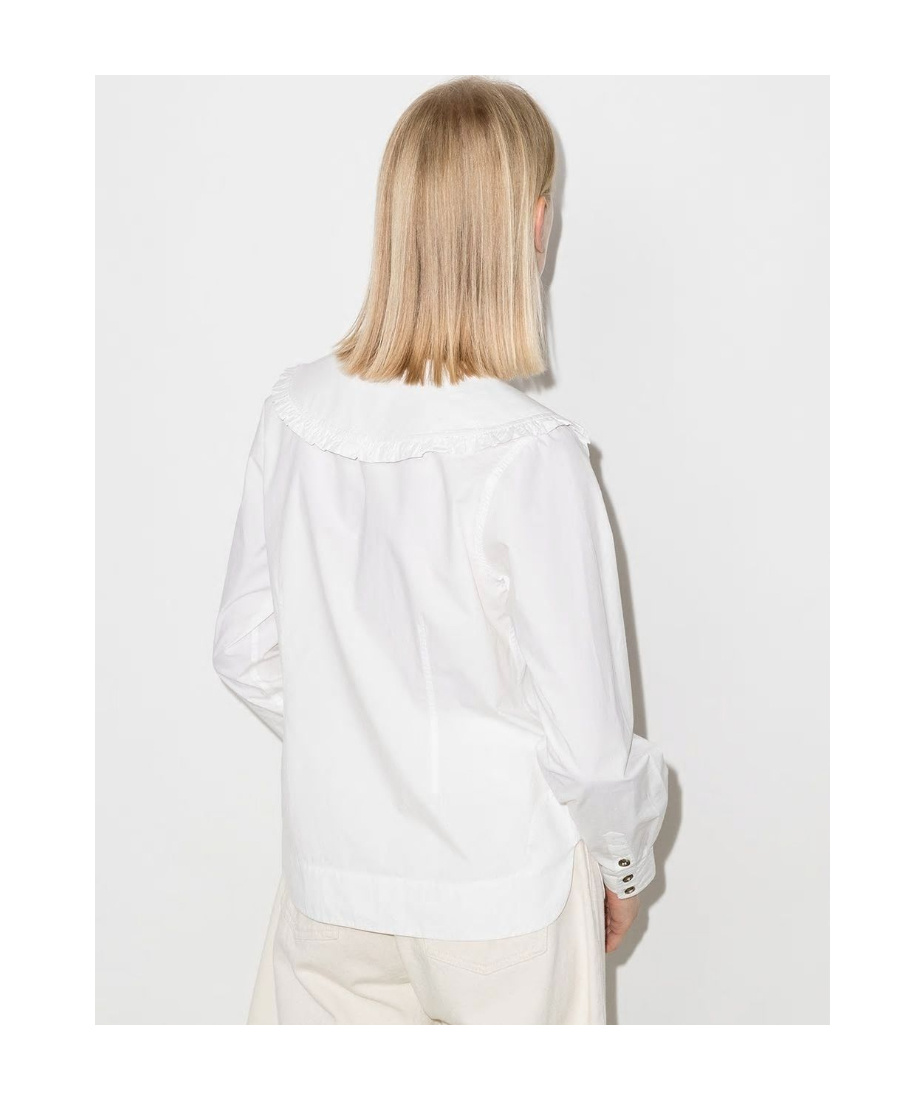 Ganni Ruffled Collar Blouse Featuring Pleats In White