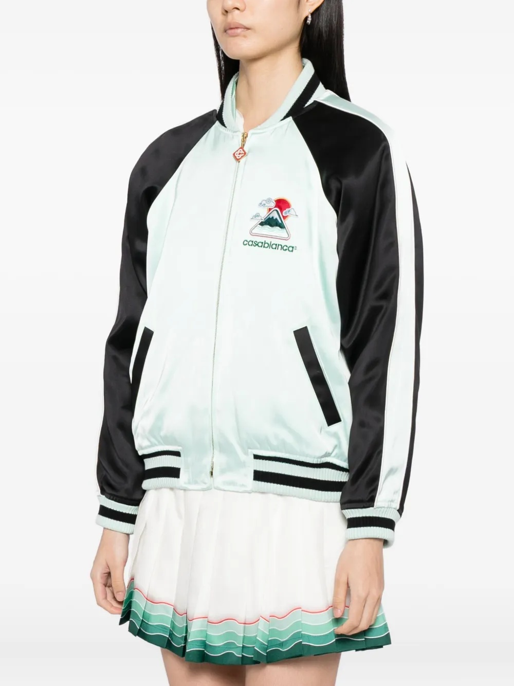 Casablanca Embroidered Bicolor Satin Bomber Jacket In White