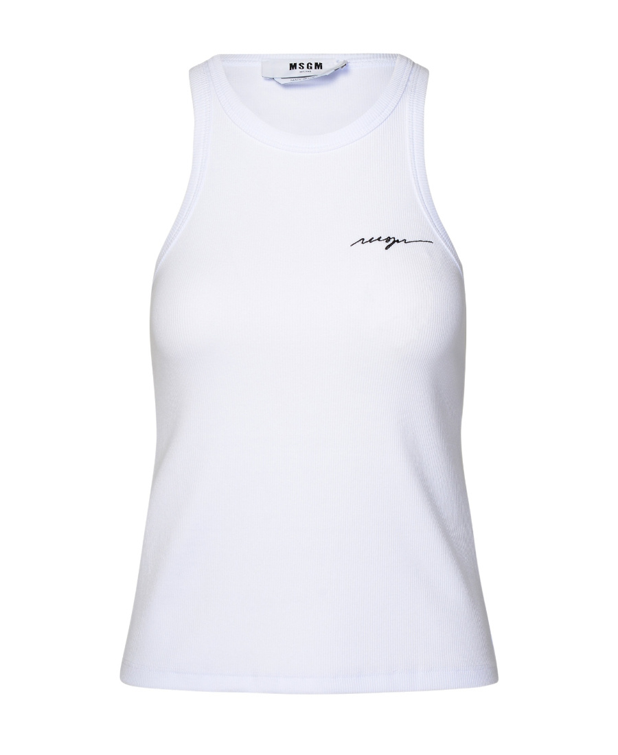 Msgm Embroidered-logo Ribbed Tank Top In White