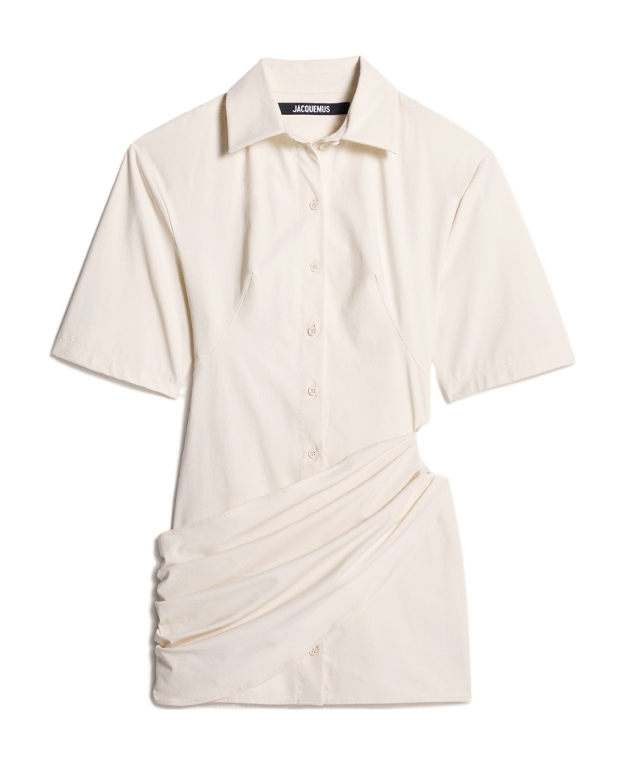 Jacquemus Camisa Draped Mini Shirt Dress In White