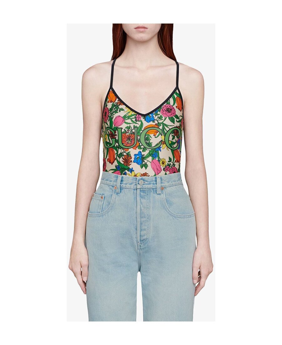 Gucci Pop Flora Print Swimsuit In Multicolor