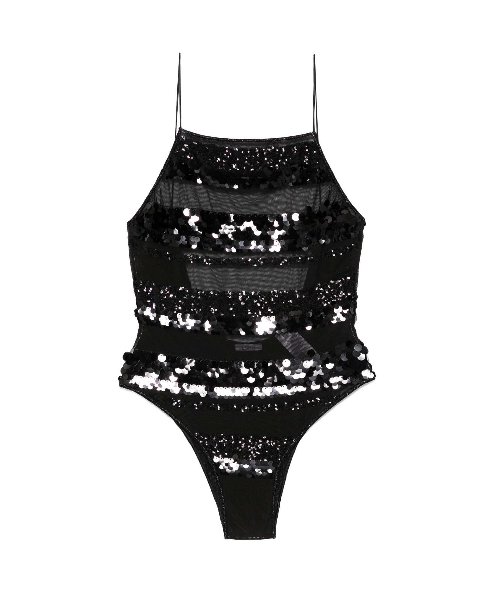 Oseree Sequins Stripe Swimsuit In Black