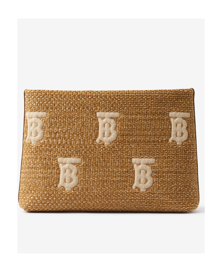 Burberry Monogram Raffia-effect Pouch In Brown