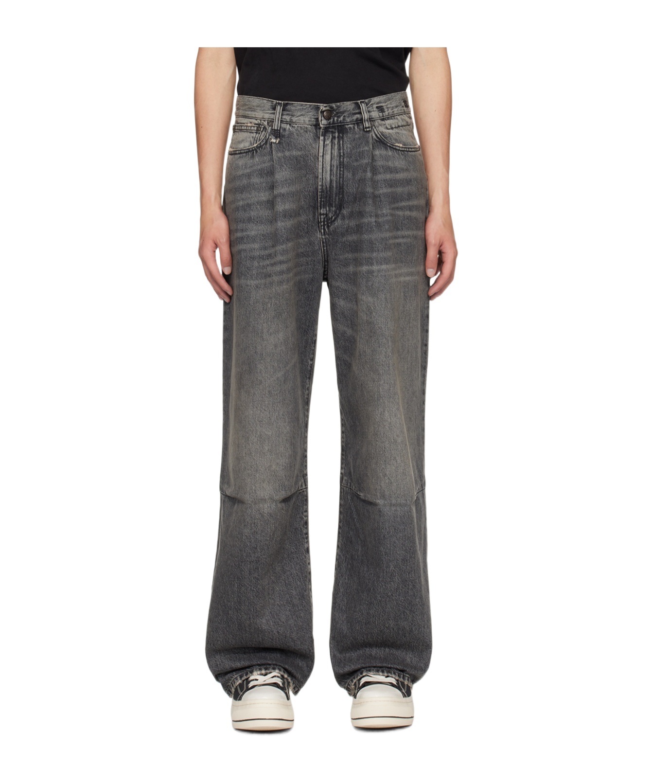 R13 Ssense Exclusive Gray Wayne Articulated Knee Jeans In Black