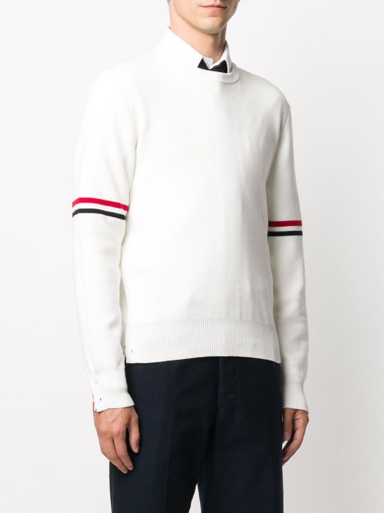 Thom Browne Milano Stitch Crewneck Cotton Sweater In White