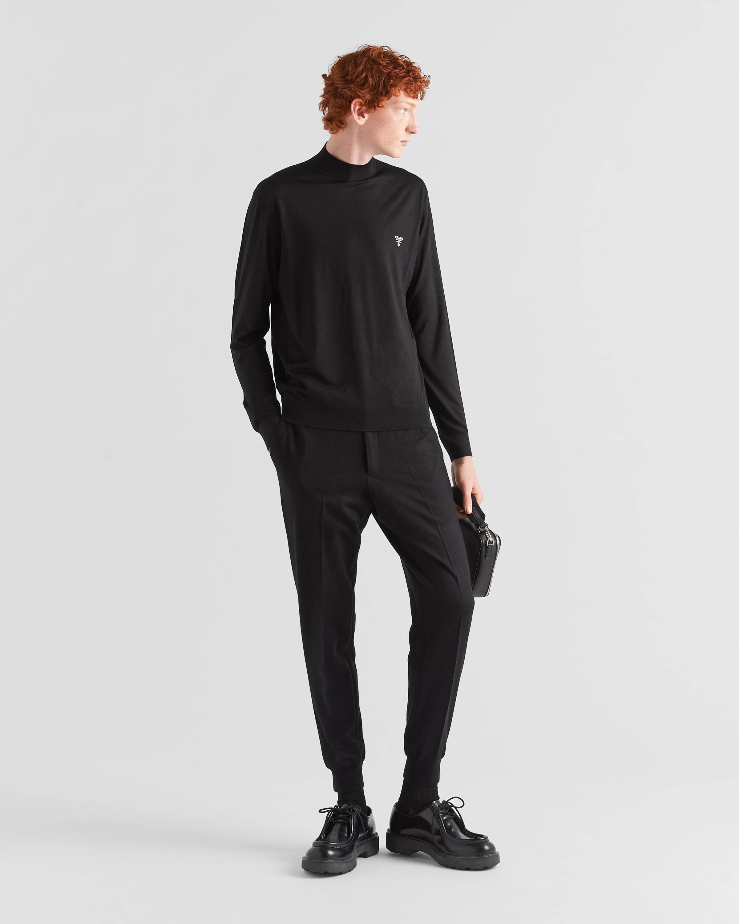 Prada Mens Black Contrast-trim Tapered-leg Cotton And Nylon Jogging Bottoms In Black