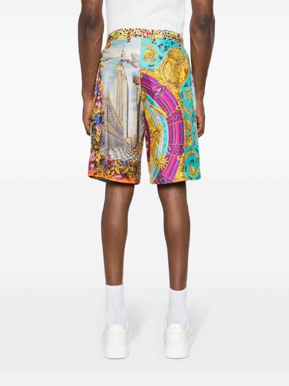 Moschino Graphic-print Silk Shorts In Multicolor