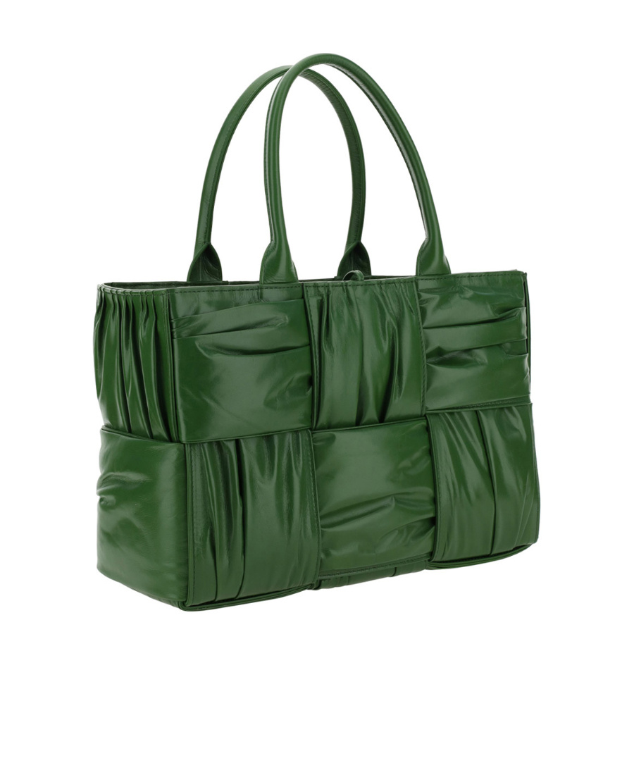 Bottega Veneta Small Arco Intreccio Plisse Tote Bag In Green