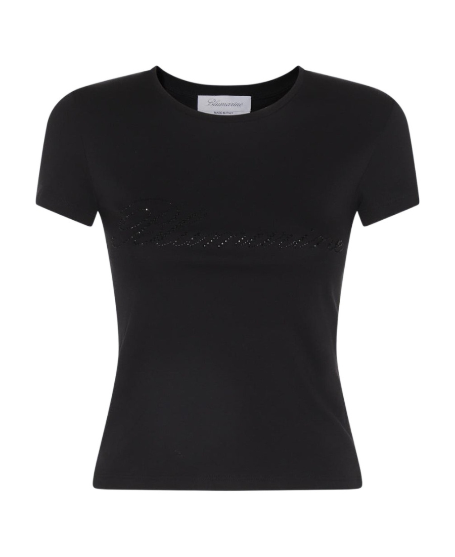 Blumarine Logo-embellishment Cotton T-shirt In Black