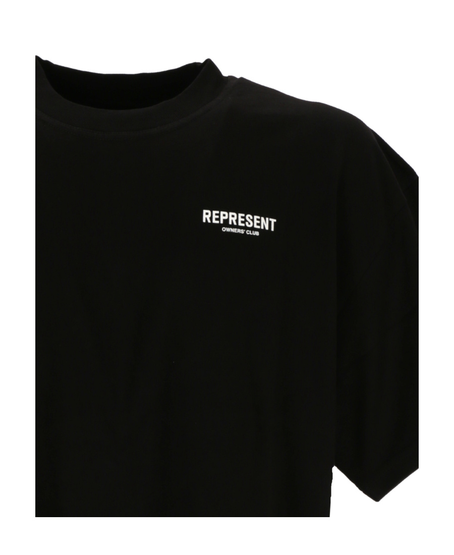 Represent Black Crewneck T-shirt With With Front And Back Owners Club Print In Cotton Man In Black