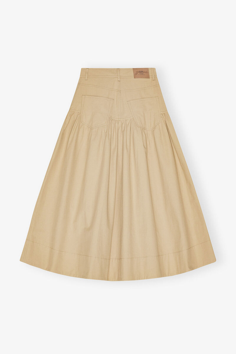 Ganni Womens Pale Khaki Summer Suiting Gathered Cotton And Linen Midi Skirt In Nude