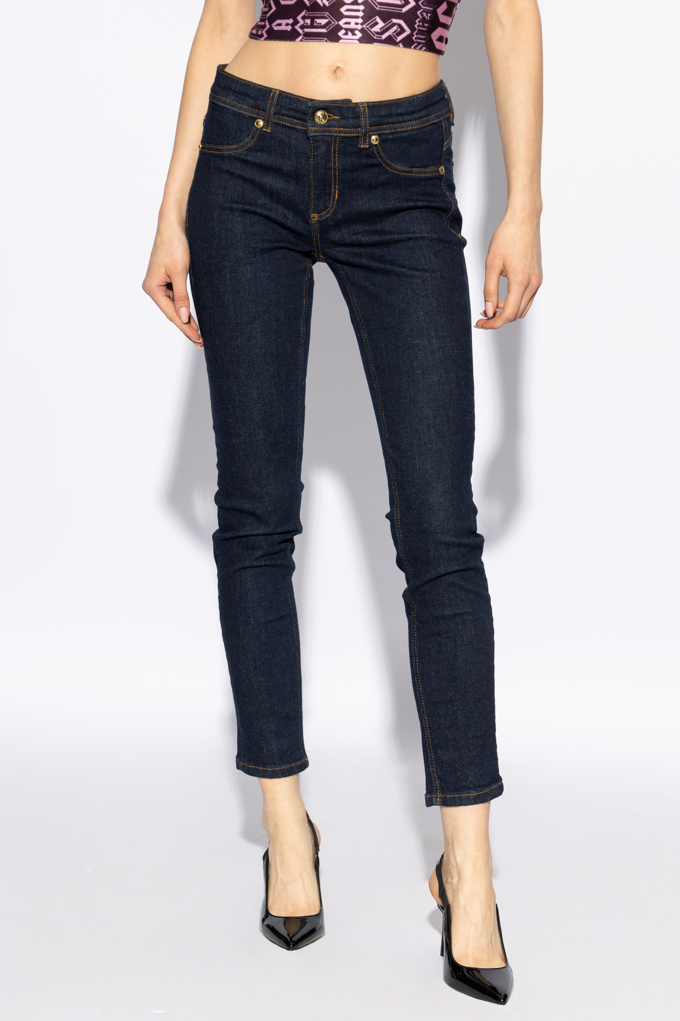 Versace Jeans Logo-plaque Skinny Jeans In Black