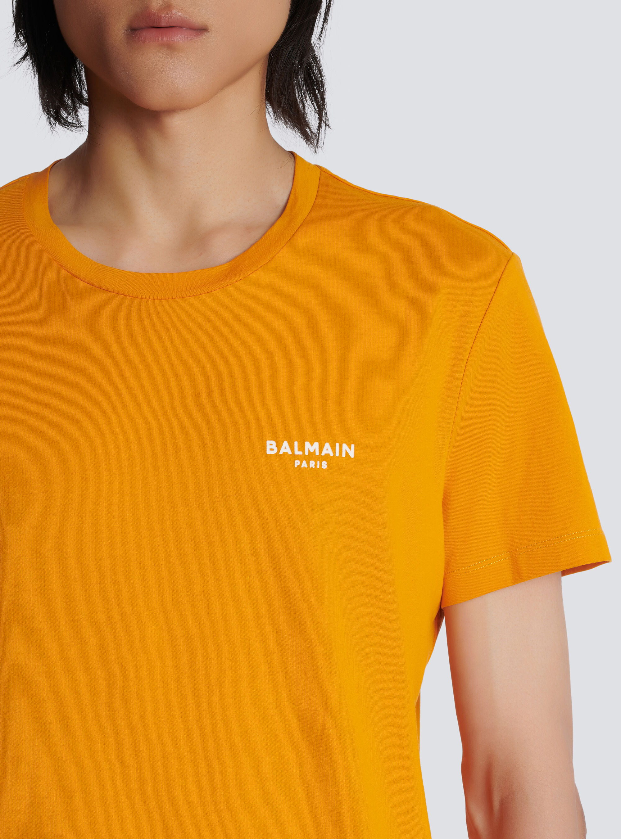 Shop Balmain Eco-responsible Cotton T-shirt With Logo Print In Yellow