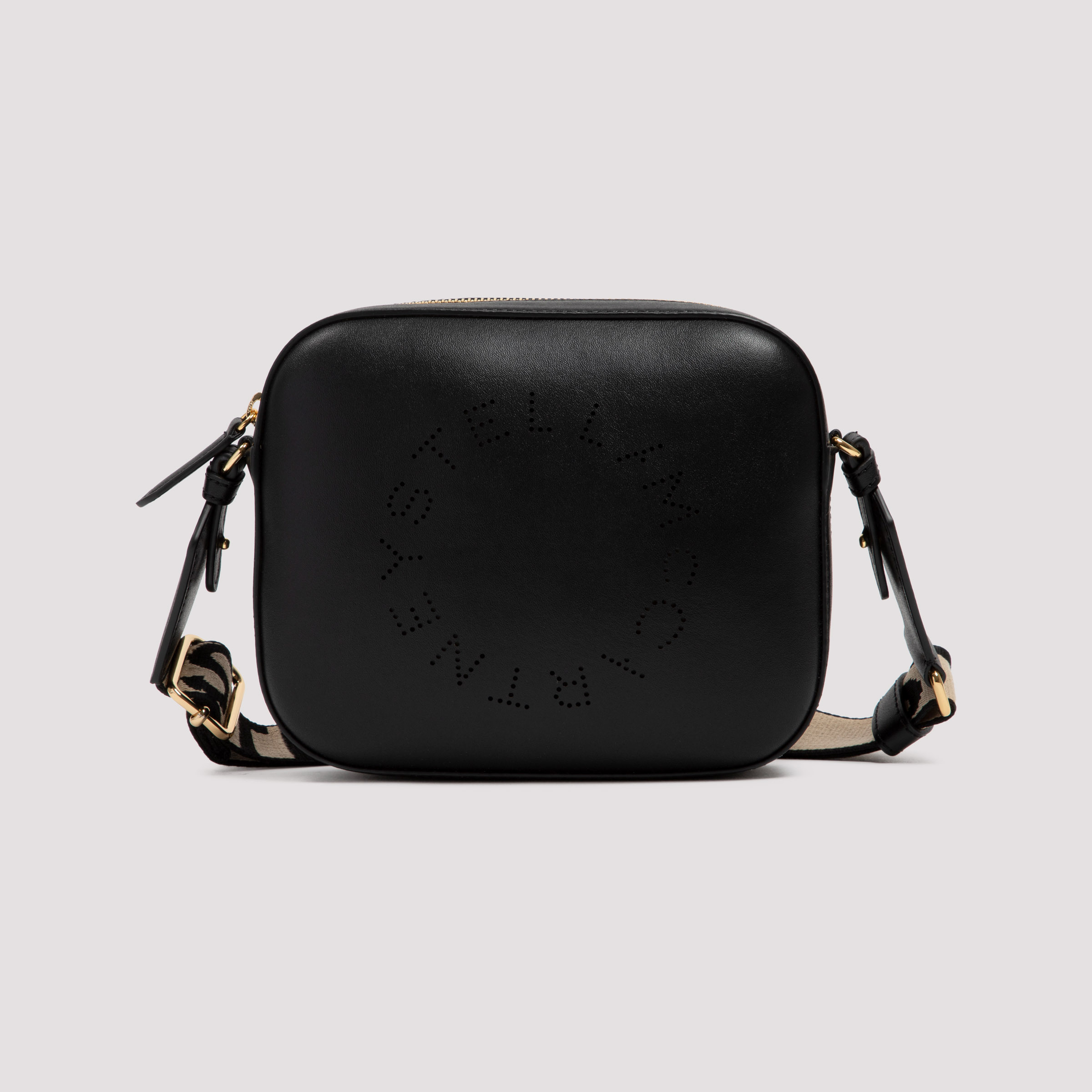 Stella Mccartney Small Perforated-logo Camera Bag In Black