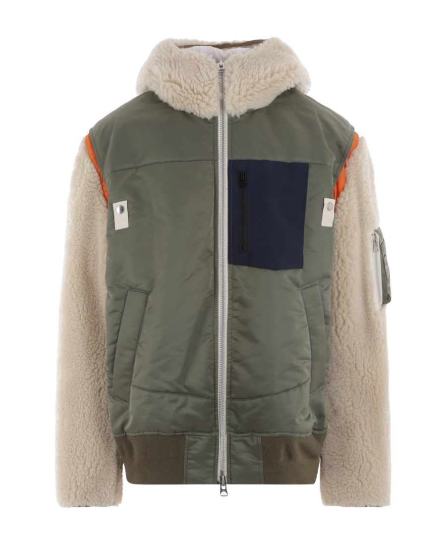 Sacai Colour-block Zip-up Hooded Jacket In Green