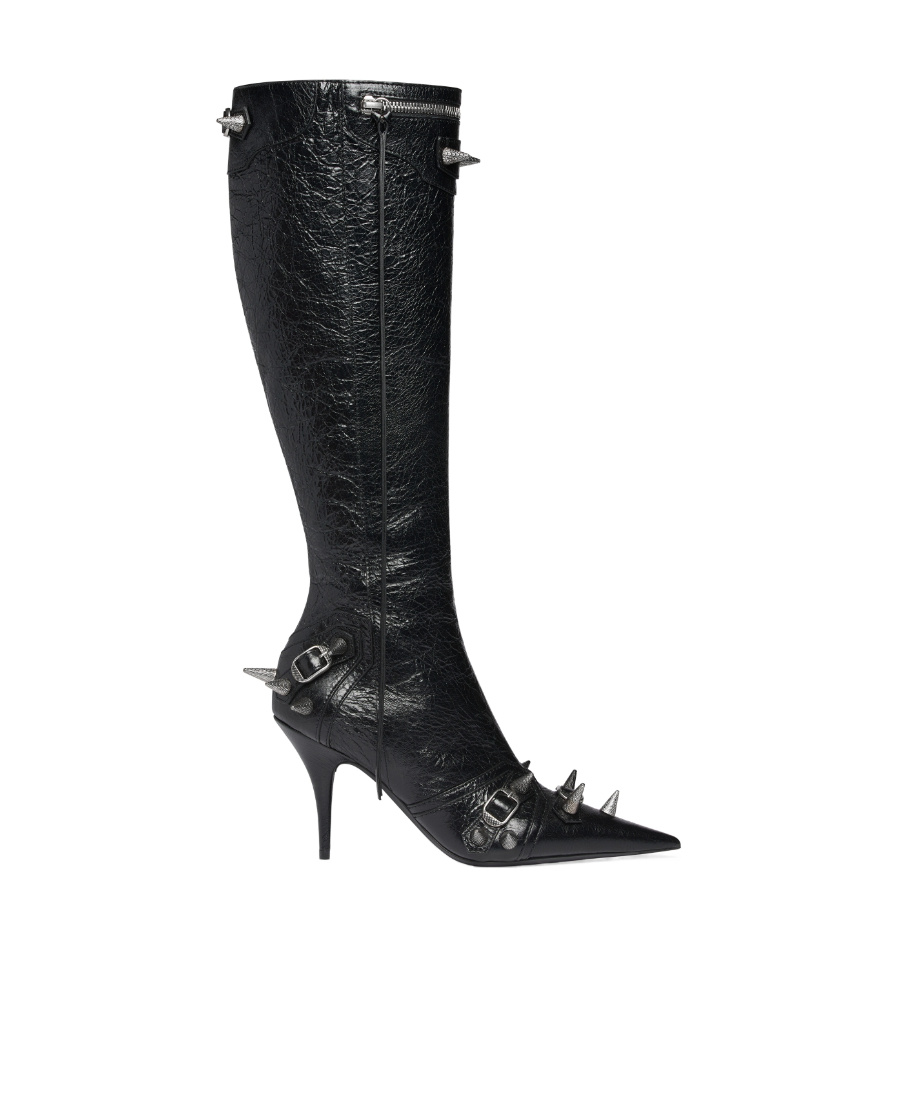 Balenciaga Cagole Leather Pointy-toe Boots In Black