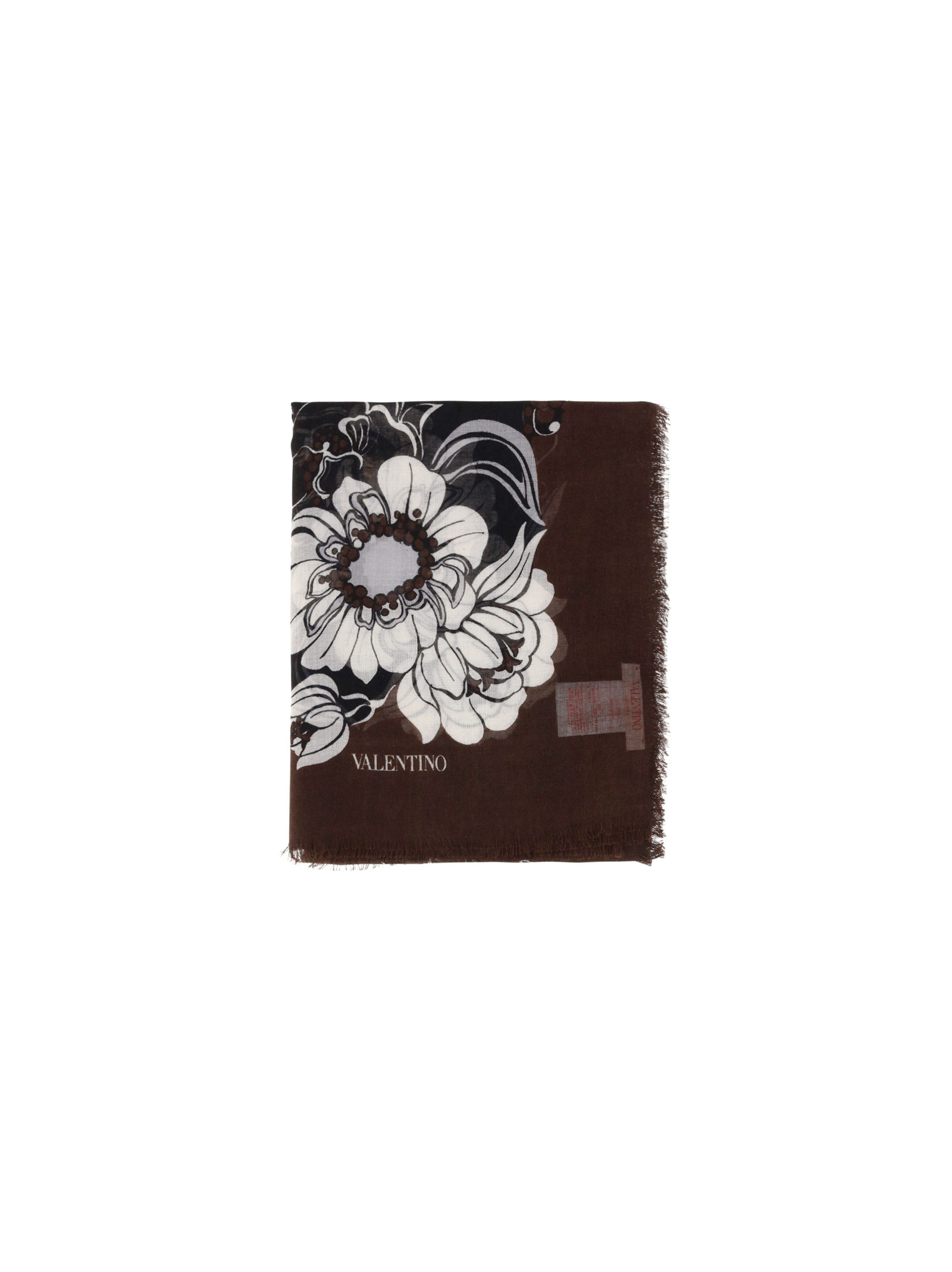 Valentino Floral-print Cashmere Scarf In Black