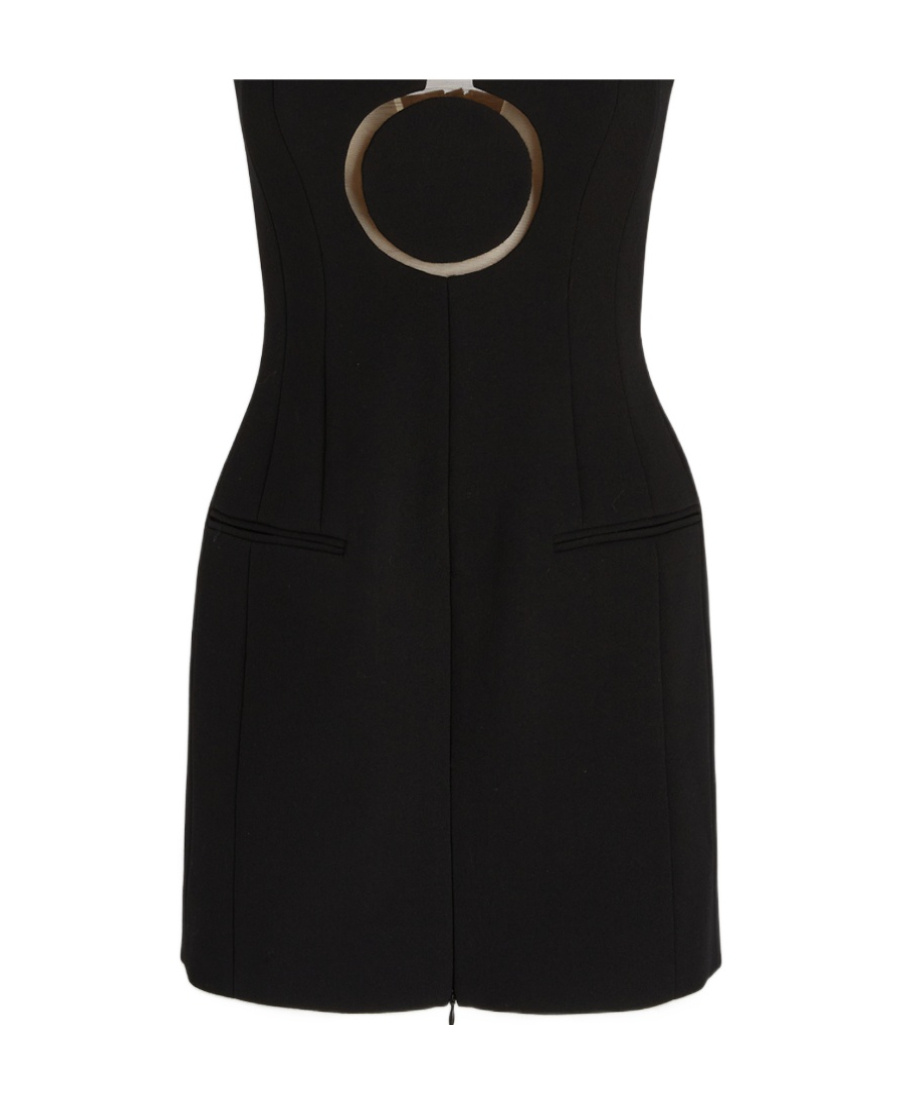Ferragamo Pure Wool Mini Dress With Tulle Insert In Black