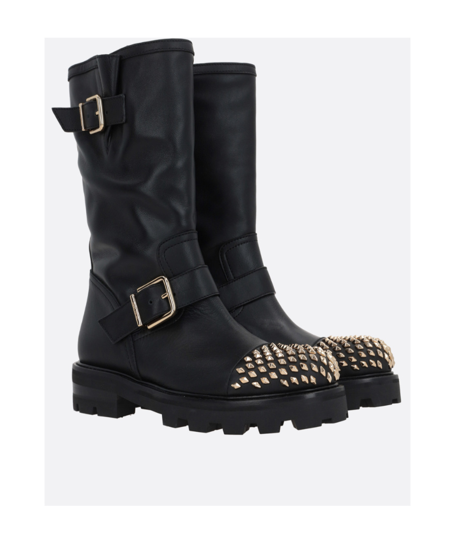 Jimmy Choo Lambskin Leather Studded Short Biker Boots In Black