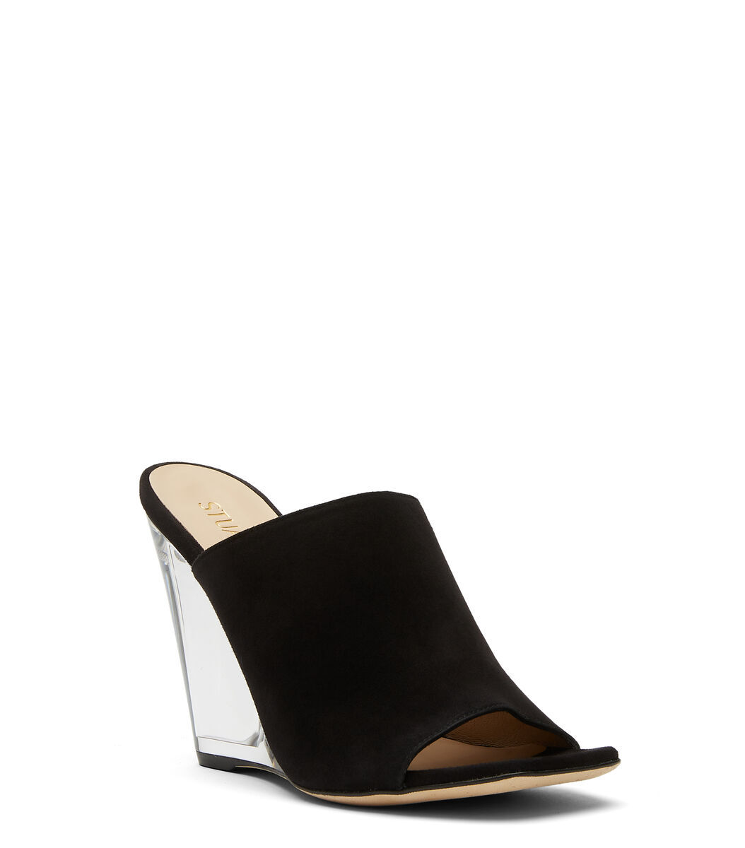 Stuart Weitzman Sue Transparent-heel Mules In Black