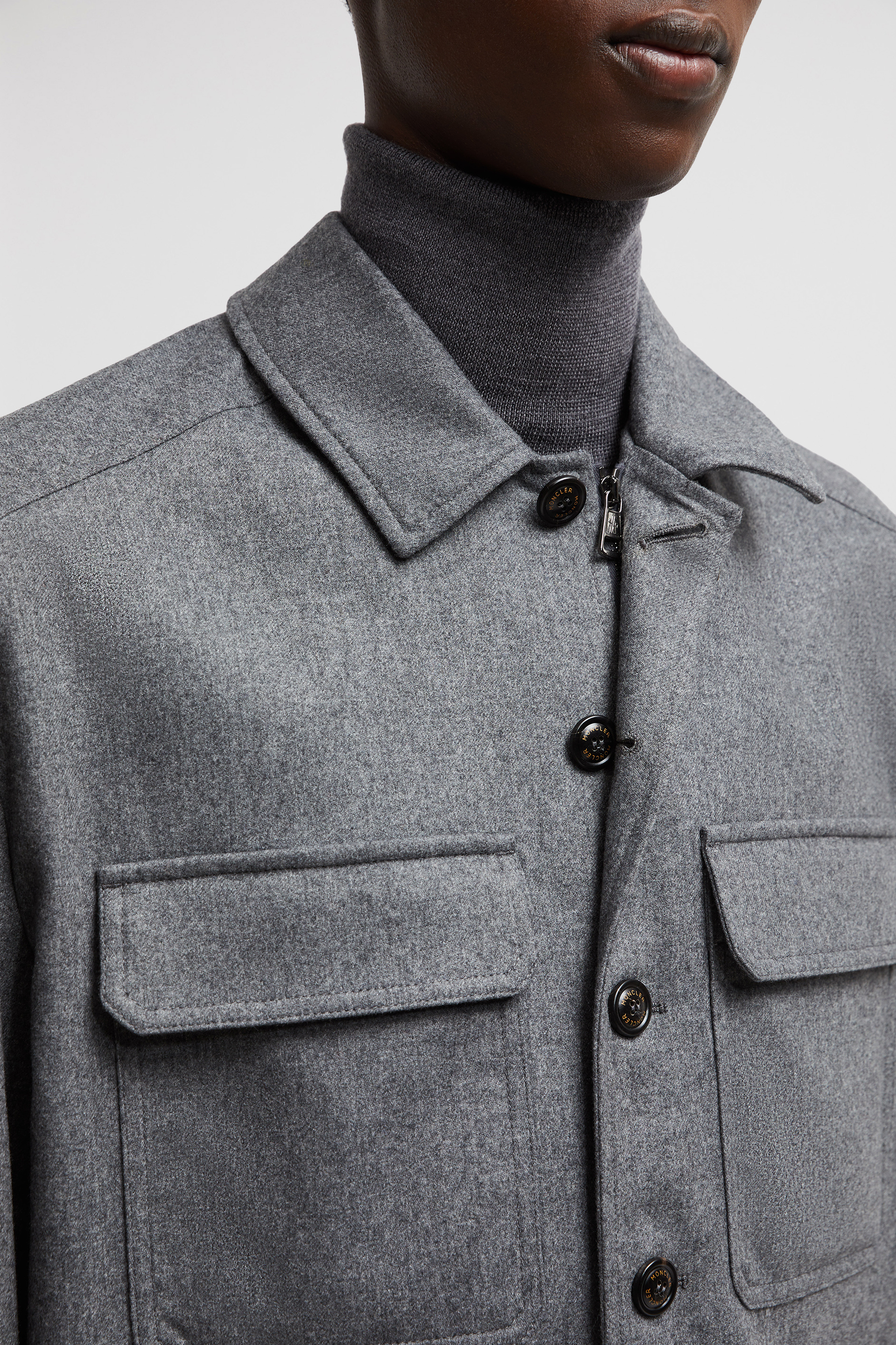 Moncler Logo Patch Long-sleeved Shirt In Gray