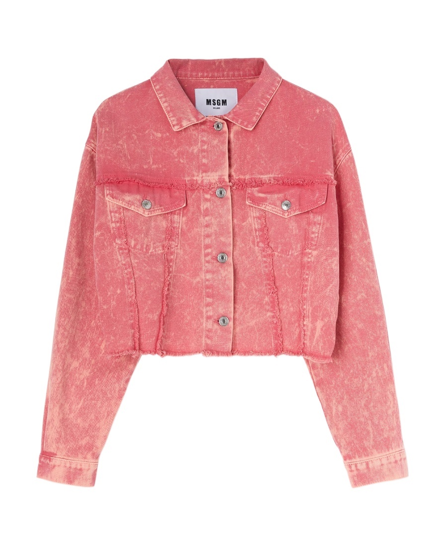 Shop Msgm Spliced Denim Coat In Pink