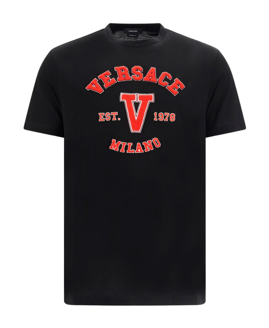 Versace Logo Appliqué T-shirt In Black