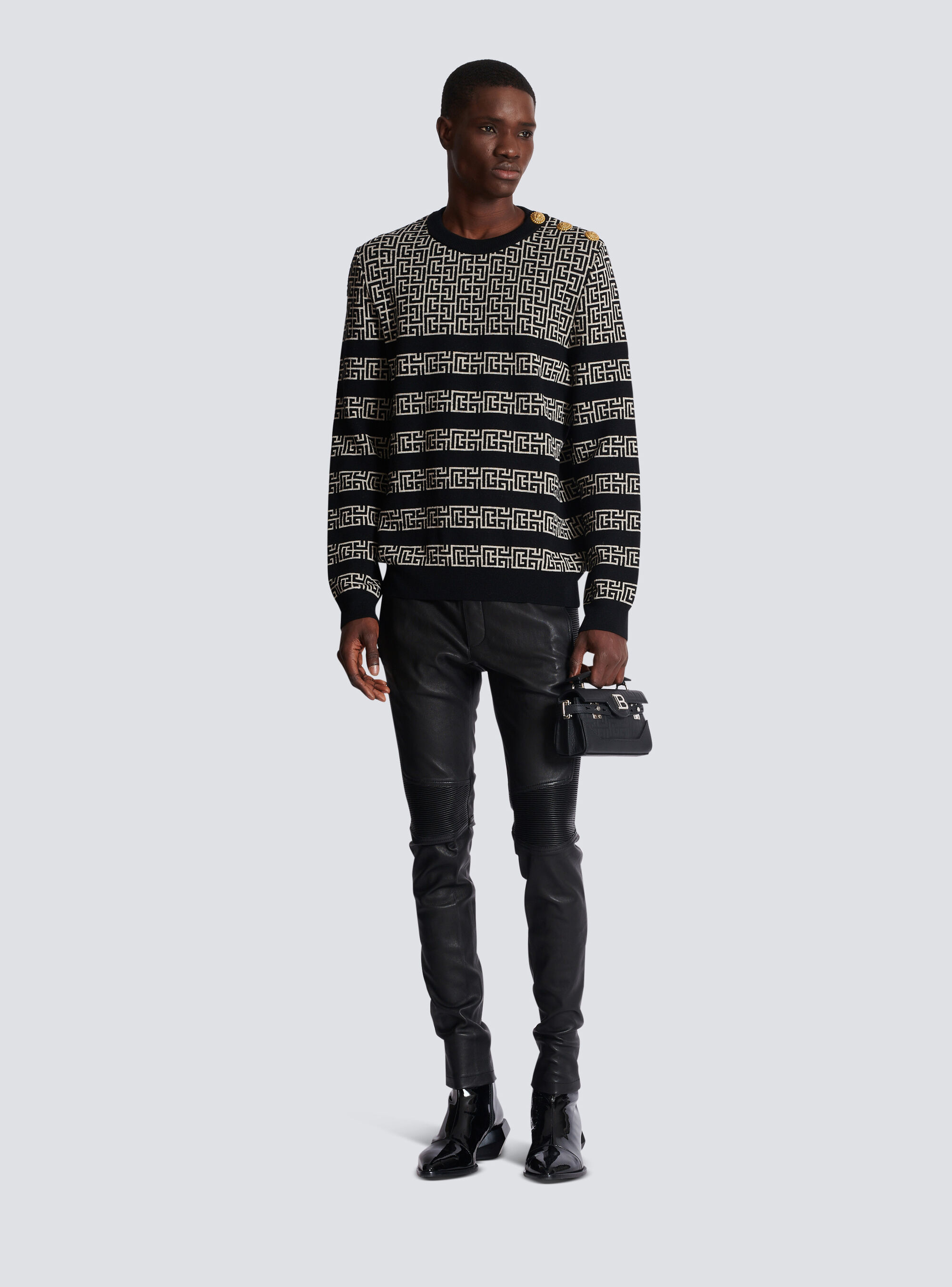 Balmain Pb Labyrinth Ribbed Jumper In Black