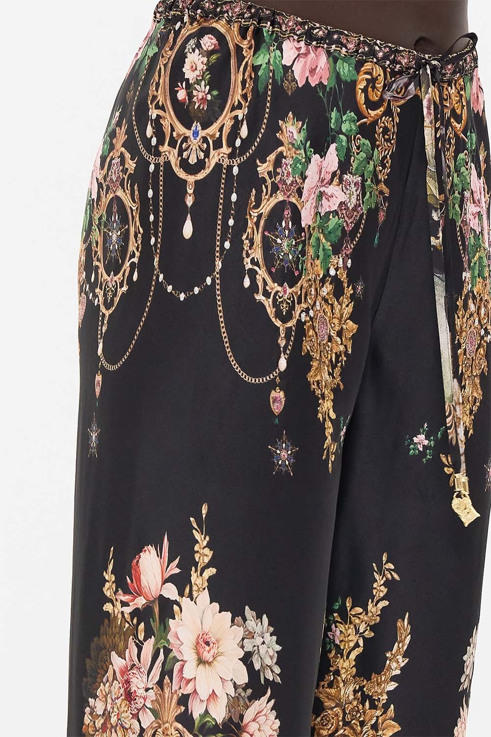 Camilla Bias-cut Silk Wide-leg Drawstring Pants In Black