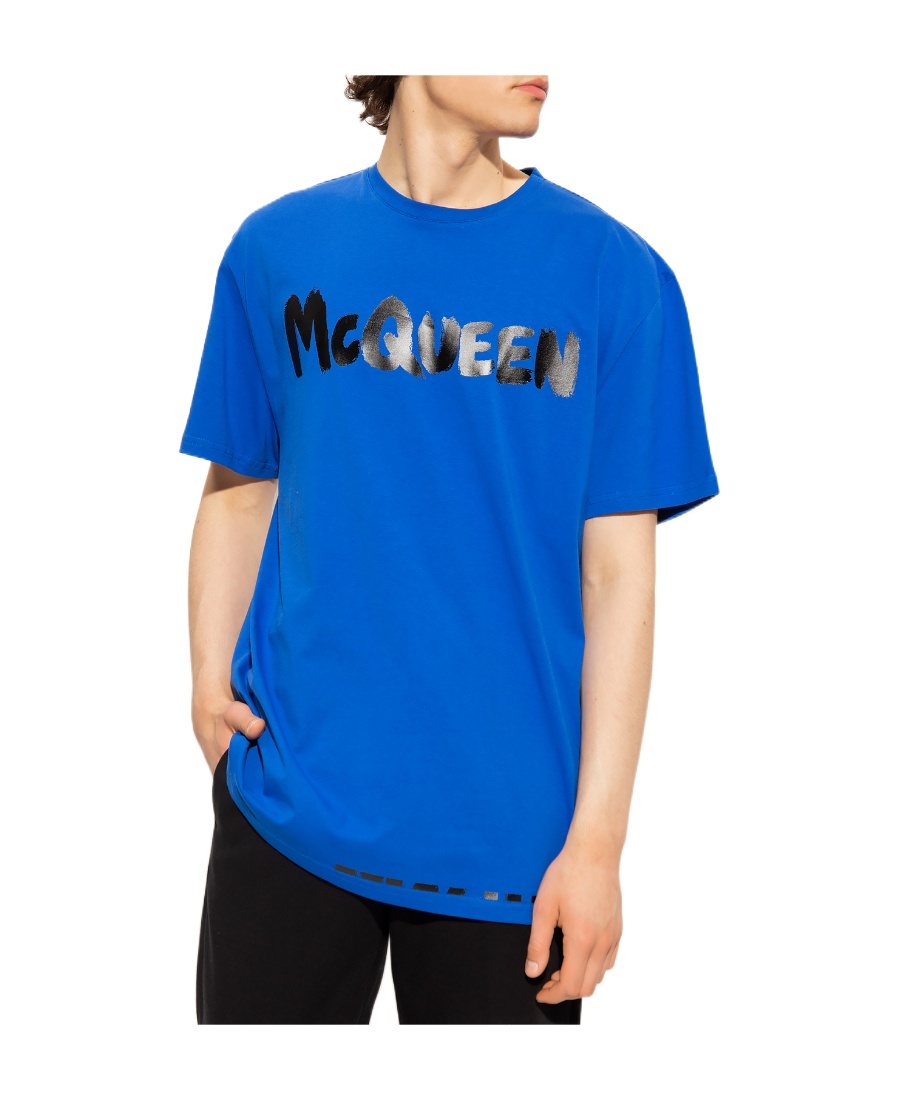 Alexander Mcqueen Logo-print Cotton T-shirt In Blue